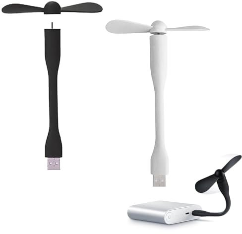 Ventilatore USB Mini Portatile, 2 Pezzi Flessibile e Silenzioso per Cellulare, Regolabile e Raffreddamento (Nero, Bianco)