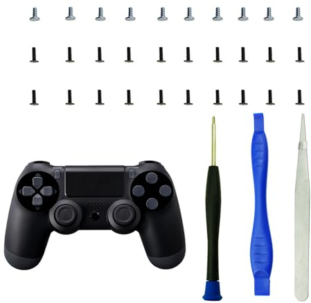 CTHTBZ Lot de 30 vis de rechange pour manette de PS4, accessoires, tournevis, pince à épiler, kit de réparation pour Playstation4 PS4 Pro Slim | CTHTBZ Accessoires Tournevis Pince à épiler Outil Réparation Kit