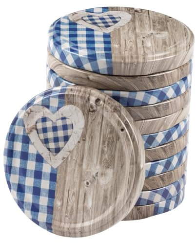 AIKANJA Home - Lot de 12 couvercles de rechange pour bocaux à conserve - Bleu avec cœur - Diamètre : 82 mm - En métal - Avec 6 dents d'encliquetage - Pour bocaux à conserve