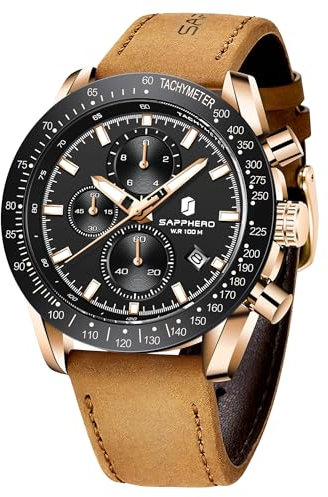 SAPPHERO Multifunktions-Chronographen-Uhr, leuchtend, wasserdicht, kratzfest, Luxus-Sportuhr, Business-Uhr, 2108 - Goldschwarz, Band