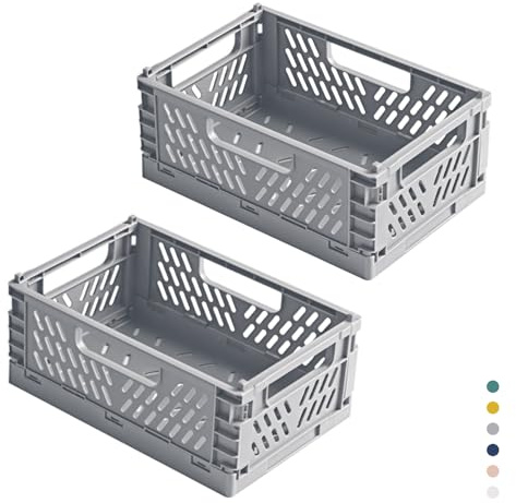 hautllaif 2 Stück Faltbare Kunststoff Aufbewahrungsbox, Einkaufskiste Klappbar, Stabil Klappboxen Faltbar für Küche, Büro, Schlafzimmer, Schrank, Schublade (Grau, 22*14.7*9.3)