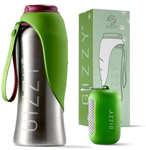 GIZZY® Trinkflasche Hunde für unterwegs - auslaufsicher & robust aus Edelstahl, in 2 Größen inkl. weichem Hundehandtuch | Trinkflasche Hund I Hundetrinkflasche für unterwegs für alle Hunde