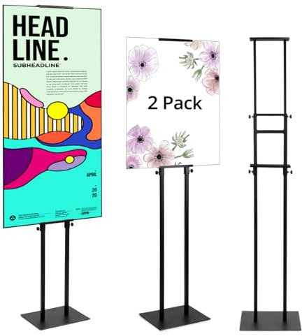 QWORK® lot de 2 supports d'affichage double face, supports d'information orientables pour événements et campagnes publicitaires, adaptés aux hauteurs d'enseignes de 12 cm à 210 cm