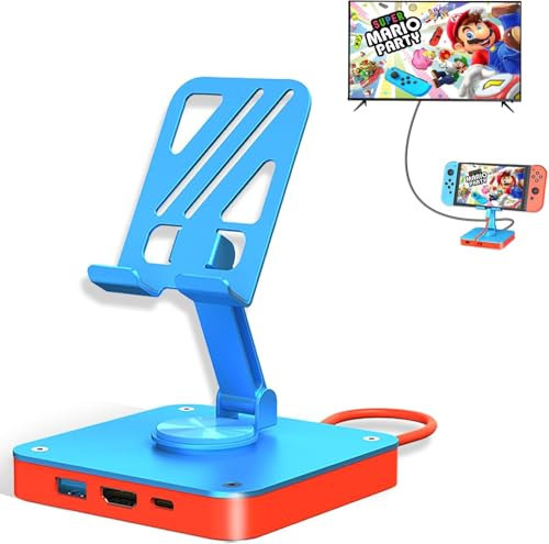 GKEAPZA TV Docking Station for Switch, Portable 4 in 1 USB C Hub with Phone Stand HDMI 2.0 4K @ 60Hz PD 100W Charging Port USB 2.0 480Mbps Replacement Charging Dock for Switch OLED Aluminum Alloy