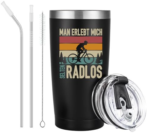 Livole Geschenke Weihnachtsgeschenke für Radfahrer, Fahrradfahrer, Männer, Papa, Ihn, Fahrrad Geschenke - Man erlebt mich selten radlos - Lustige Geschenk Mann, 600ml Kaffee Becher, 20oz Thermobecher