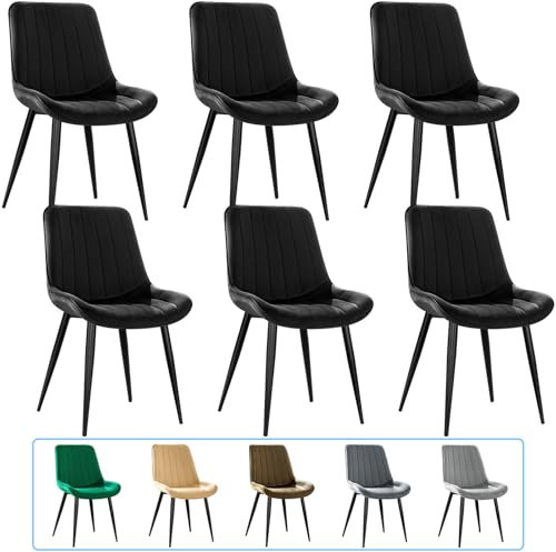 JIJIAN Esszimmerstühle 6er Set, Küchenstühle, Polsterstühle, Wohnzimmerstühle, Design Stuhl mit Rückenlehne, Sitz aus Samt mit schwarzen Metallbeinen, Schwarzer
