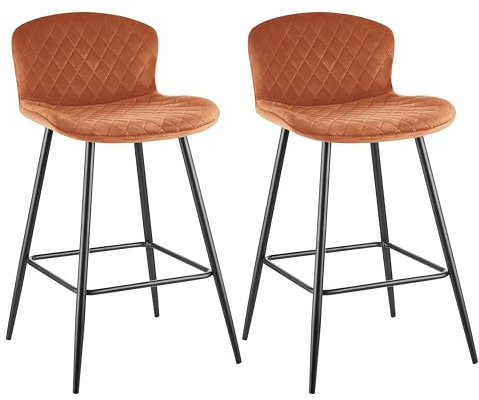JYMTOM Samt Barhocker mit Lehne und Fußstütze, Tresenhocker Bistrohocker Designer Hocker mit Metallrahmen für Esszimmer Bar Restaurant und Café (2, orange)