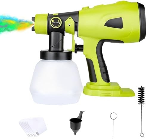 Pulverizador de pintura inalámbrico para batería Ryobi de 18 V, pistola eléctrica HVLP de mano con 4 boquillas, contenedor de 1000 ml para paredes, vallas, bricolaje, casa, pintura del hogar