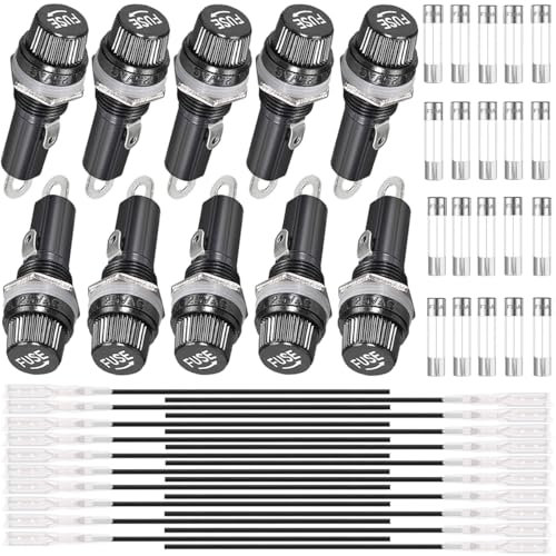 Xiatiaosann 10 Stück Sicherungshalter für Schalttafelmontage, 6x30mm 250VAC 10A, 125VAC 15A schwarzer Sicherungshalter mit Schraubverschluss und flinker Sicherung für Radio automatische Stereoanlage