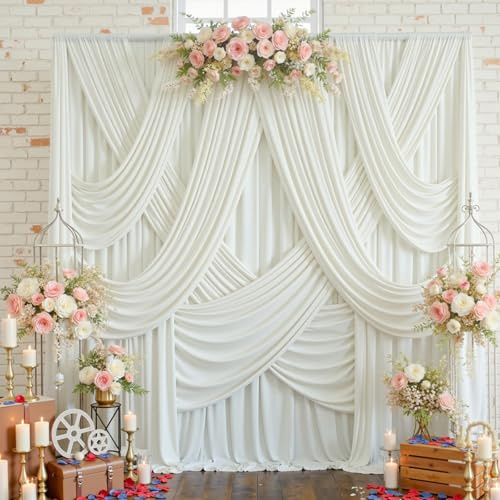 Elfenbeinfarbener Hintergrund für Partys, knitterfreies Polyester, 4 Paneele, 1,5 x 3,6 m, Fotohintergrund, für Hochzeit, Geburtstag, Party, Babyparty, Fotografie-Hintergrund, 6 x 3,6 m