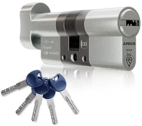 IRONWORX® Spectre Nickel 40mm (Turn) / 50mm (Key) (90mm) Maximum-Security Police Approved TS007 BSI 3 Star Euro Cylinder Door Lock with Escape Thumb Turn Function, Includes 5X Keys