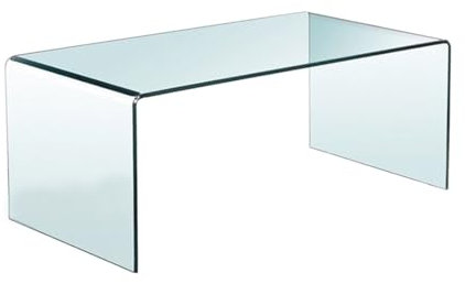 IBERA HOME Mesa de Centro Rectangular Cheval - Cristal Curvado Transparente de 10mm, 100x48x43cm, Diseño Moderno