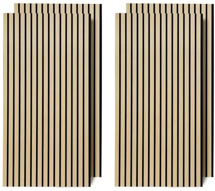 Ansobea Akustikpaneele Holz 2,88㎡ - 4er Set 120x60cm Rohholz Farbe Wandpaneele 3D, Wandpaneele Holzoptik für größere Räume wie Heimkino und Musikzimmer