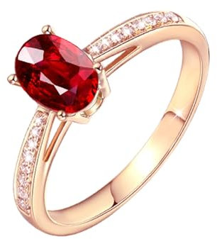 Tolldek Au750 Gold Ring, 4 Klaue Klassisch Zart Solitärring mit Rubin 0.5ct Ovalschliff, Pärchen Ringe 18K Gold Trauringe Echtgold Schmuck, Gr.52 (16.6)
