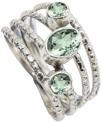 SILVERTROVE Grün Amethyst Edelstein Sterling silber Band Ring für Männer und Frauen, in allen Größen, Schmuck CRG1082AL13_(59 (18.8))