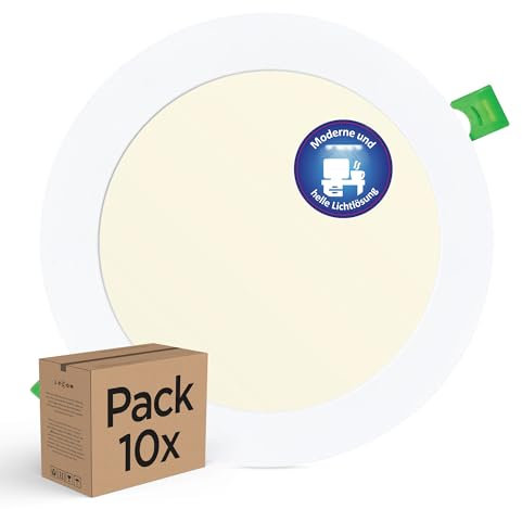 LECOM LED Deckenstrahler - 10 x 12W Einbaustrahler Ø170x15mm Einbauspots Rund Weiss Einbauleuchten Spotlight LED Strahler Ultra Flach Slim (Warmweiß (3000K))