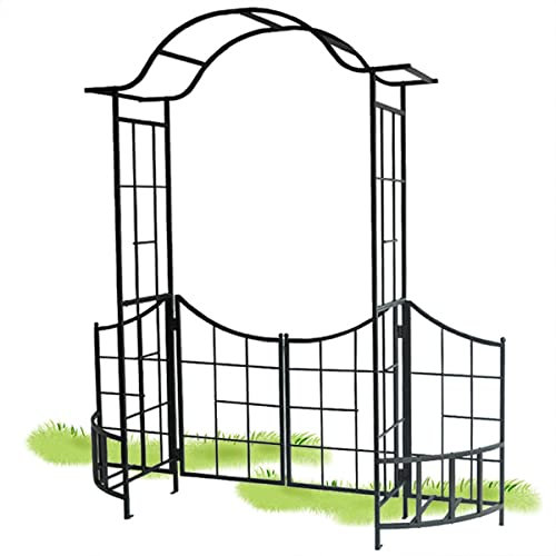 Metal Garden Arch with Gate Heavy Duty Rose Archway for Climbing Plants 208cm×225cm×46cm Black Color Metal Trellis for Plants Support