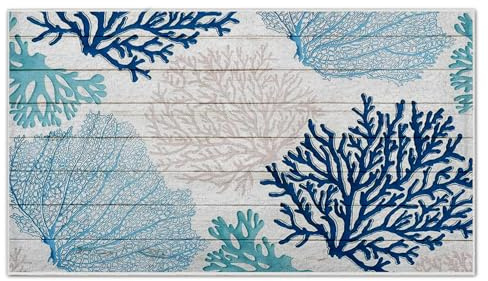 LUVADIAN Blue Beach Door Mat - Beach Coastal Outdoor Welcome Mat, Nautical Door Mat, Beach House Decor, Coastal Ocean Bathroom Decor, Coastal Outdoor Decor, Semi-Sheepskin Material,16x28 Inch