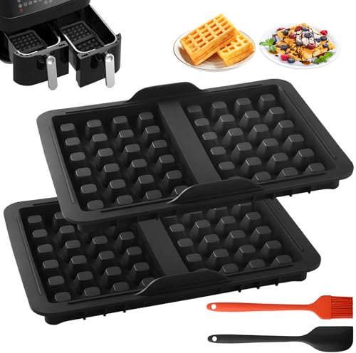 Ninja Heißluftfritteuse Zubehör, 2 Stück Waffeleinsatz Ninja Airfryer Zubehör mit Ninja AF400EU, AF451EU, und AF500EU, Doppelt Backschaleneinsatz aus Silikon, Belgische Waffeleisen Silikon Zubehör ﻿