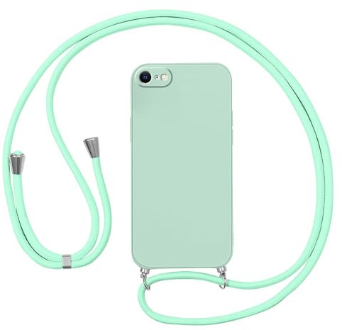 Vauki Coque pour iPhone 8/iPhone SE 2020/iPhone 7/SE 2022 avec Cordon de Collier, Souple Silicone Antichoc Téléphone Etui avec Bandouliere, Tour de Cou Lanière - Housse avec Réglable Chaine, Vert