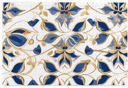 Jigsaw Puzzles1000 Piece Hytter Gold Blue White Pattern Educational Intellectual Wooden Puzzles, Fun Puzzles, Stress Relieving Game