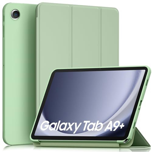AK Hülle für Samsung Galaxy Tab A9+ / A9 Plus 11 Zoll Schutzhülle, Langlebig Kratzfest PU Leder mit Standfunktion und Auto Wachen/Schlafen Case für Tablet A9+ SM-X210/X216/X218 (Matcha Grün)