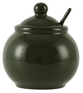 Zuccheriera in ceramica con coperchio e cucchiaio, scatola per condimenti in porcellana, barattolo per zucchero, 370 ml (verde)