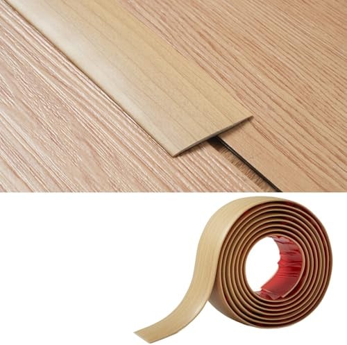 Bande de Transition Plate 2mm épaisseur PVC,5cm Large Bande de Seuil Fine Barre de Seuil Barre de Sol Baguette Seuil de Porte Profilé de Transition Joindre Espaces de Sol,2M Grain de Chêne Beige