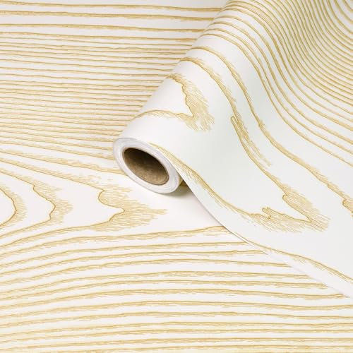 ReeyderArt Wood Effect Wallpaper Beige Wood Grain Self Adhesive Vinyl Film, Removable Waterproof Contact Paper for Furniture, Kitchen Worktop, Windowsill, Countertop, Cabinets 40 x 200 cm