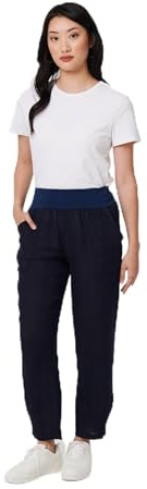 Izabel London Relaxed Linen Blend Tapered Trousers for Women UK with Pockets and a high Waist.