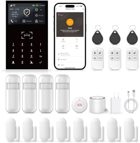 XNH GSM + WLAN Alarmanlage Haus, Smart Komplettsysteme mit APP, 120dB Sirene, 21 Stück: Tür- und Fenstersensoren, Bewegungsmeldern, Fernbedienung, Funktioniert mit Alexa