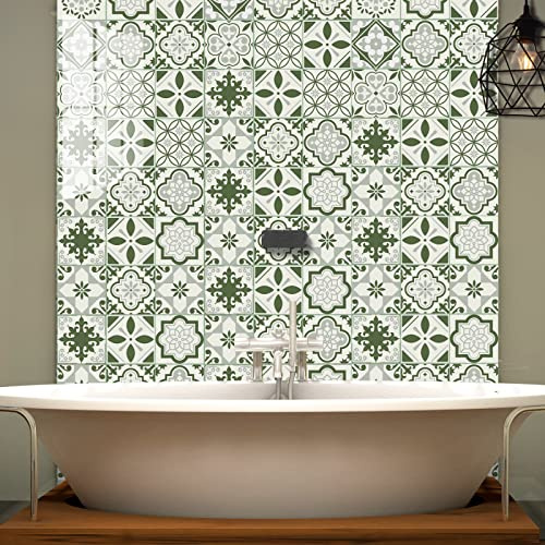 Piastrelle Adesive Cucina Marocco Verde Scuro Pannelli Decorativi per Pareti Impermeabile PVC Pavimento Adesivo Decorazione Armadio Mobili Piastrelle Adesive Bagno 20x20cm /10 Pezzi
