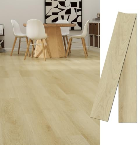 MULGREAT Vinyl Flooring, 36 Pieces 5㎡ Self Adhesive Vinyl Floor Tiles, Waterproof Peel and Stick Floor Planks for Bedroom Bathroom Kitchen Hallway (Beige Oak)