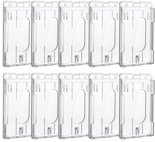 10 Pièces Porte Carte Transparent Rigide, Porte-Badge Vertical à 2 Cartes | avec Fente pour Le Pouce, Robuste, pour Carte de Crédit, pour le Bureau de L'école, Idéal pour Bureau et École (Vertical)