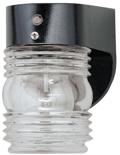 Westinghouse 6694900 Traditional One-Light Outdoor Jelly Jar Wall Fixture with Dusk to Dawn Sensor, Black Finish on Polycarbonate, Clear Glass