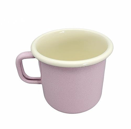 linoows Emaille Tasse, Henkelbecher, Henkeltopf, Kaffeetasse Rosa Creme 8 cm