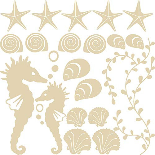 GRAZDesign Wandtattoo Bad Muschel & Seepferdchen Set Wandaufkleber Maritime Deko wasserfest - 082 beige