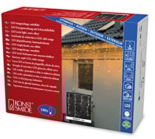 Konstsmide 2745-803 LED Eisregen Lichtervorhang mit funkelndem Schneeeffekt / für Außen (IP44) / 90 bernsteinfarbene Dioden / 24V Außentrafo / weißes Kabel 2745-802, Kaltweiß, 90 LEDs