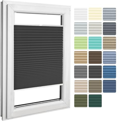 Home-Vision Premium Plissee zum Anschrauben Schwarz B65cm x H200cm | Blickdichtes Fensterrollo mit Halterungen zum Bohren in der Glasleiste Sonnenschutz Jalousie für Fenster & Türen