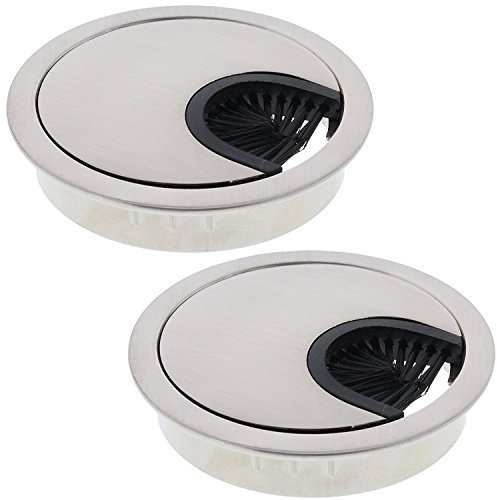 ToniTec® Kabeldurchlass Kabeldose Kabeldurchführung für Schreibtsich Edelstahl gebürstet (2 Stück 80mm)