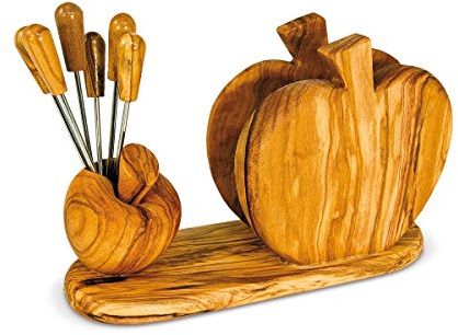 APERITIVI: Olive Wood Napkin and Fork Holder Apple or Apple Fish Shape