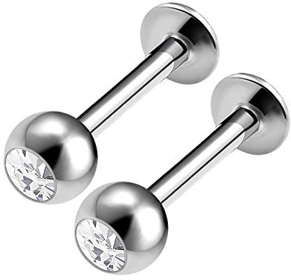 KJM FASHION 2 STK Stahl Monroe Labret 1,2mm 16g 8mm 5/16 4mm Kristallkugel Marilyn Monroe Snake Bite Monroe Vertical Labret Ohrringe Tragus Piercing Schmuck 1425