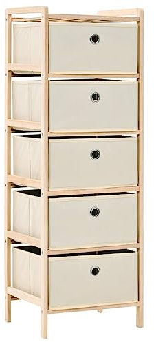 vidaXL Zedernholz Korbkommode 5 Stoffkörbe Beige Korbregal Schubladenregal