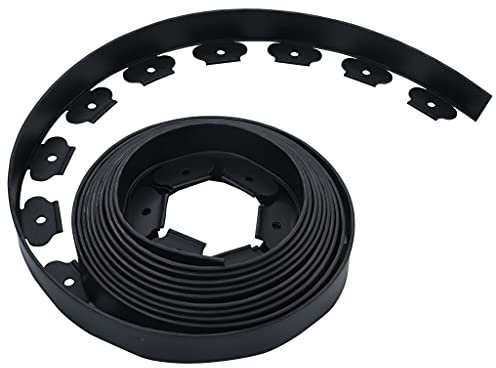 vidaXL Rasenkante mit 30 Nägeln Flexible Beetumrandung Beeteinfassung Rasenbegrenzung Pflasterkante Mähkante Garten 10m 5cm PE Schwarz