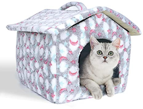 Nobleza Katzenhaus für Katzen Hunde 42x39x33cm, Katzenhöhle Katzenbett Winterfest mit Herausnehmbarer Matratze weich und warm für Hundekatze