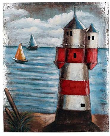 Handgefertigtes Metallbild 3D-Optik Verschiedene Größen Kunst Bild Wandbild (Leuchtturm)