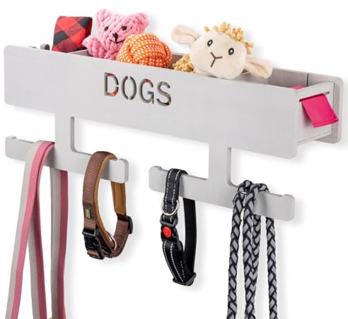 INEXTERIOR Hundegarderobe XL - Leinenhalter mit großer Ablage - Hundezubehör - DOGS - aus Birkenholz - personalisierbar - Made in Germany
