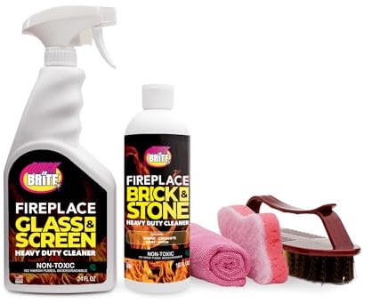 Quick ‘n Brite Fireplace Cleaning Kit – Includes 24oz Fireplace Glass Cleaner, 16 oz Gel Fireplace Cleaner, Scrub Brush, Sponge and Microfiber Towel