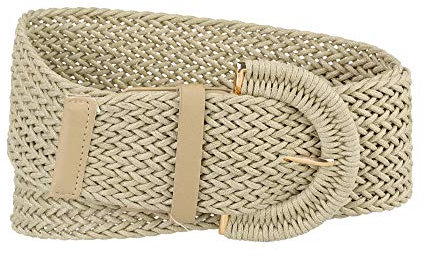 Allegra K Damen Wide Woven Waist Belts Geflochtene Gürtel für Dress Chunky Buckle Beige 60-90cm/23.62-35.43