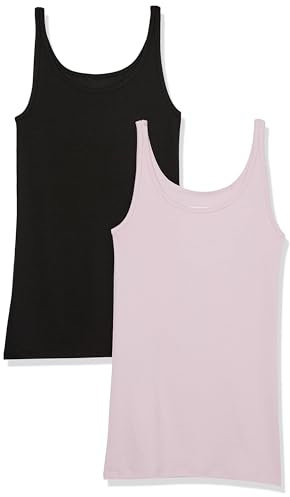 Amazon Essentials Top Ajustado sin Mangas y con Tirantes Finos Mujer, Pack de 2, Lila/Negro, M
